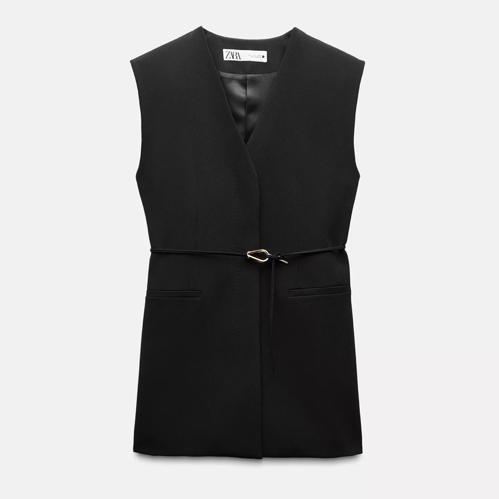 Zara Black Blazer Vest With Gold Accent Belt